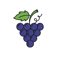 Purple Grape Bunch Illustration. Vibrant cluster of juicy berries depicted in a charming cartoon style. Represents natural goodness, vitality, and abundant harvest.