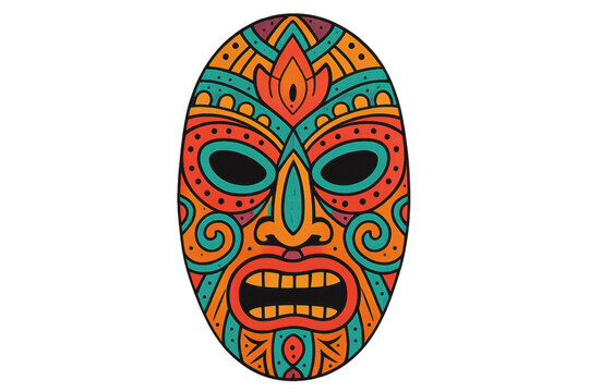 Tribal colorful ritual mask drawing on transparent background