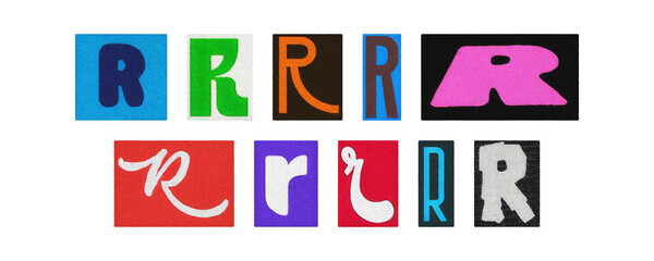 Assorted letter R glyphs, uppercase and lowercase, transparent PNG set

