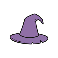 Purple Magic Hat Cartoon. Vibrant violet wizard cap drawing for Halloween enchantment. Evokes mystery, fantasy, and playful festive spirit. Perfect for spooky designs.