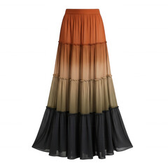 Tiered ombre maxi skirt isolated on a transparent background gradient