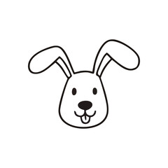 Playful Bunny Animal Doodle. Charming illustration of a cheerful rabbit's visage, ideal for kids' projects. This simple artwork radiates innocence and a lighthearted spirit.