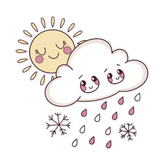 Cute smiling sun peeking from behind a rainy cloud weather forecast isolated on transparent background