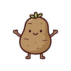 Happy Little Cartoon Potato Icon. This adorable root vegetable illustration exudes cheerfulness. A friendly tuber with a sweet smile and vibrant green sprouts symbolizes healthy eating and joy.