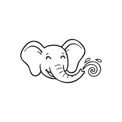 Joyful Elephant Head Spraying Water. This delightful pachyderm illustration depicts a happy animal. Its smiling face and trunk expelling liquid convey playfulness, charm, and innocence.
