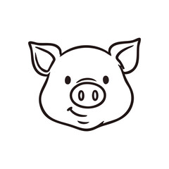 Smiling Piglet Head Line Art. A joyful swine emblem displays a pleasant visage. Perfect for designs involving agriculture, cute mascots, or symbolizing prosperity and good fortune.