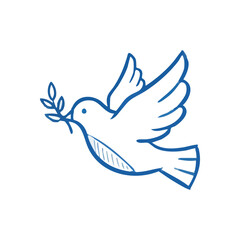 Peace Dove Flying with Olive Branch. A graceful feathered creature soars, clutching a verdant sprig. This charming doodle profoundly symbolizes tranquility, hope, and fresh starts.