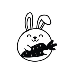 Joyful Bunny Character with Carrot. This delightful illustration captures a contented leporid clutching a sweet orange root. It conveys pure bliss, nature's bounty, and wholesome habits.