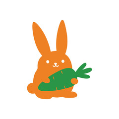 Orange Bunny with Carrot Design. Adorable rabbit joyfully embraces a fresh green root vegetable. This sweet doodle art symbolizes spring, nourishment, and delight.