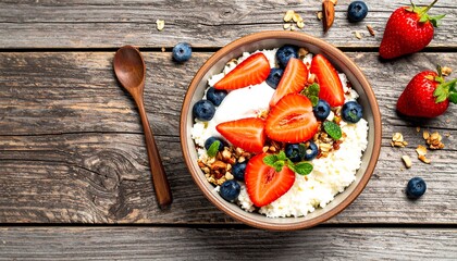 Healthy breakfast bowl with fruit and granola