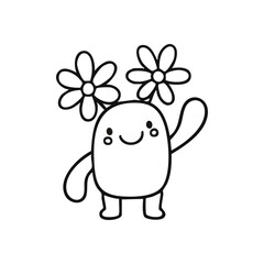 Smiling Doodle Creature with Flowers. This delightful blob, adorned with dainty flowers, extends a cheerful greeting. Its simple design embodies happiness, innocence, and an amiable spirit.