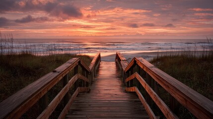 Fototapeta premium boardwalk on beach at sunrise no logos no brands ar 169