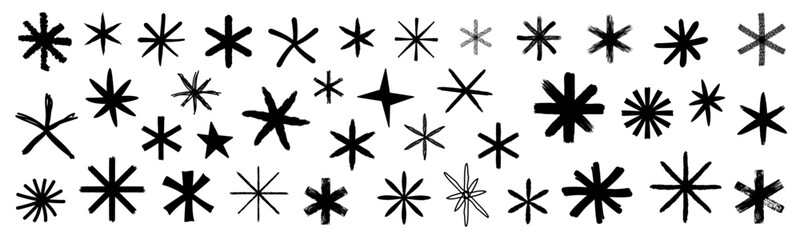 Doodle funky star shapes, hand drawn grunge sparking, different bold and thin brush design elements, decoration art