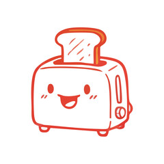 Joyful Toaster Popping Warm Toast. This delightful kitchen device presents golden sliced bread. Its beaming face radiates happiness, symbolizing morning cheer, comfort, and yummy breakfast.