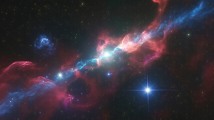 Vibrant cosmic nebula with glowing stars and gas clouds space galaxy