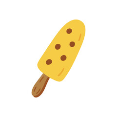 Refreshing Yellow Ice Lolly. A vibrant graphic depicts a delightful frozen confection. Adorned with chocolatey specks, it evokes feelings of pure joy and summertime comfort.