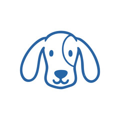 Cute Blue Dog Face Line Art Icon. Minimalist canine drawing. Represents loyalty, friendship, and happy pet companionship. Ideal for animal-themed branding or kid concepts.