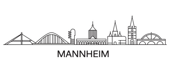 Mannheim Line Art skyline horizontal banner. Mannheim, Germany. with white background