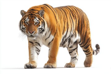 Obraz premium Powerful tiger walking majestic predator isolated on white wildlife animal portrait