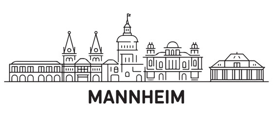 Mannheim Line Art skyline horizontal banner. Mannheim, Germany. with white background