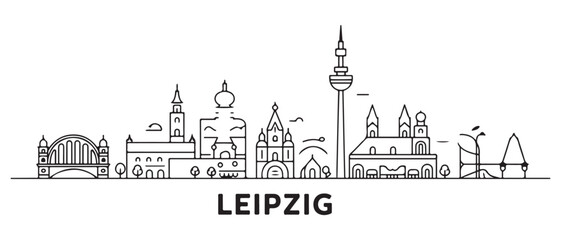 Naklejka premium Leipzig Line Art skyline horizontal banner. Leipzig, Germany. with white background