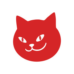 Cute Red Cat Face Logo. A charming crimson feline character design with a cheerful grin. This simple, elegant graphic represents joy, playfulness, and warm companionship. Perfect for branding.