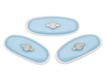Three oval light blue baby plates with cute animal designs for toddlers and infants isolated on transparent background