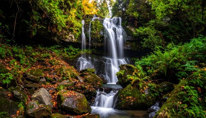 Beautiful Waterfall in Lush Forest.