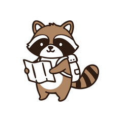 Cute Raccoon Explorer. Adorable woodland creature, carrying a satchel and map, embodies wanderlust and discovery. Perfect for travel designs.