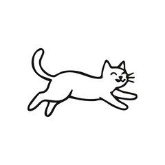 Smiling Feline Leaping Doodle Art. This cheerful artwork captures an energetic kitty mid-air. Its bright expression conveys pure bliss and agility, symbolizing freedom and joy.
