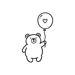 Adorable Bear Holding Heart Balloon. A delightful creature grasps a buoyant orb, representing profound affection and tender joy. Simple, minimalist line drawing.