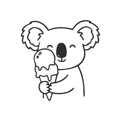 Cute Koala Eating Ice Cream. Adorable marsupial enjoying a cold dessert, symbolizing summer bliss and simple pleasures. Perfect for children's designs or sweet projects.