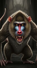 Angry Mandrill Monkey Portrait.