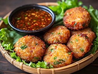 Golden Fried Thai Shrimp Cakes (Tod Mun Goong) with Spicy Dipping Sauce