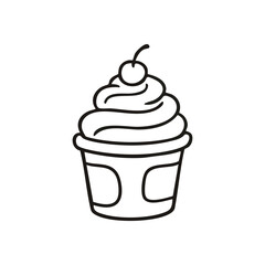 Sweet Dessert Icon with Cherry. Charming minimalist illustration portraying a delicious confectionary in a cup, topped with a luscious fruit. Evokes joy and simple indulgence.