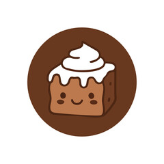 Cute Brownie with Whipped Cream. Charming confectionery artwork featuring a delightful cocoa pastry adorned with a dollop of white icing. Represents pure joy and indulgence.
