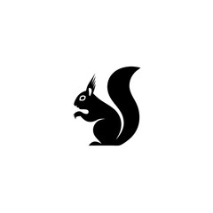 Obraz premium Stylized black squirrel silhouette vector icon, modern animal logo design element, rodent graphic illustration on white background