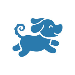 Happy Blue Cartoon Dog Icon. This minimalist canine illustration depicts an overjoyed azure hound in playful motion. It embodies loyalty, companionship, and boundless happiness, ideal for cheerful.