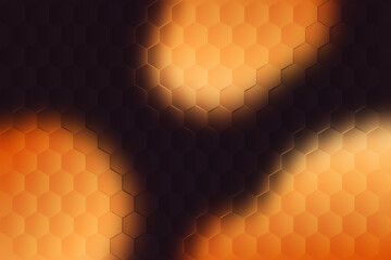 Abstract Honeycomb Grid with Luminous Orange Blurs and Dark Voids.
