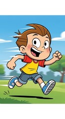 Happy Boy Running Outside.