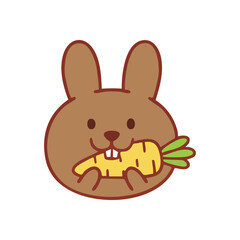 Happy Rabbit Munching Orange Root. This adorable lagomorph cheerfully consumes its healthy plant, embodying simple delight and wholesome nutrition. Ideal for youthful themes.