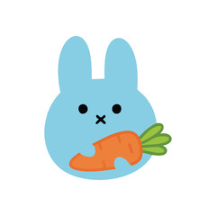 Playful Blue Rabbit Munching Carrot. This charming illustration depicts an adorable azure bunny happily enjoying a fresh vibrant vegetable. It embodies innocence, happiness, and simple delight.