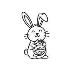 Cheerful Bunny with Patterned Egg. This delightful cartoon illustrates a joyful hare embracing a beautifully adorned spring ovum. It symbolizes new beginnings and celebratory fun.