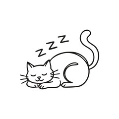 Peaceful Sleeping Cat ZZZ Art. This minimalist illustration displays a tranquil pet experiencing restful slumber. Floating letters above its head denote profound relaxation and sweet dreams.