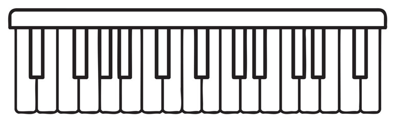 Black and white piano keys illustration with outline of keyboard - stock vector