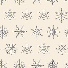 Snowflakes Background. Christmas seamless pattern. Vintage Snowflakes silhouettes isolated on white background. Vector illustration