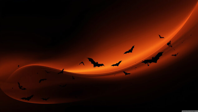 Halloween Abstract Background with Flying Bats and Orange Gradient - Powered by Adobe