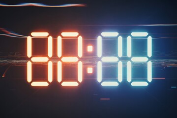 Dynamic digital timer countdown with vibrant glowing segments and energetic light streaks creating a sense of urgency and motion