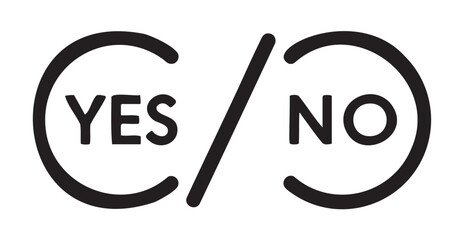 Yes or no decision symbols with bold typeface and curved arrows - stock vector