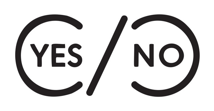 Yes or no decision symbols with bold typeface and curved arrows - stock vector
